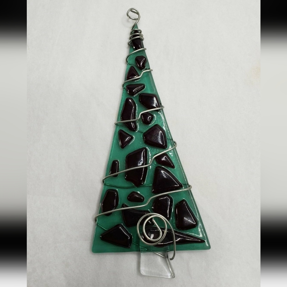 Art Glass Fir Tree Wire Hanger 7" x 3" Sun Catcher